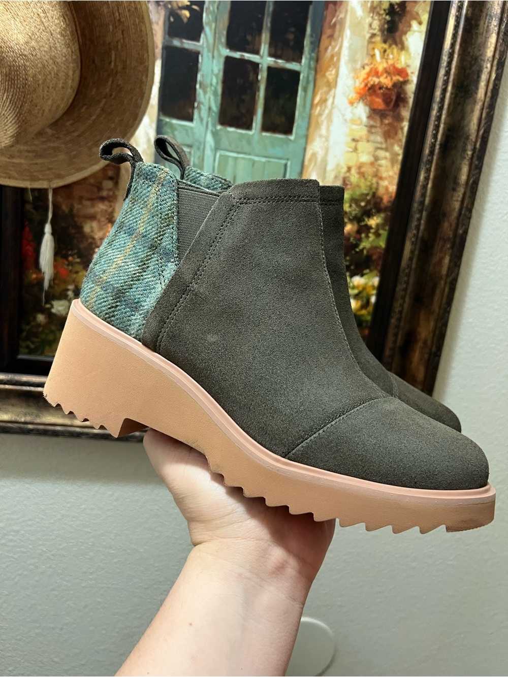 TOMS Maude Suede Wedge Bootie Leather Upper